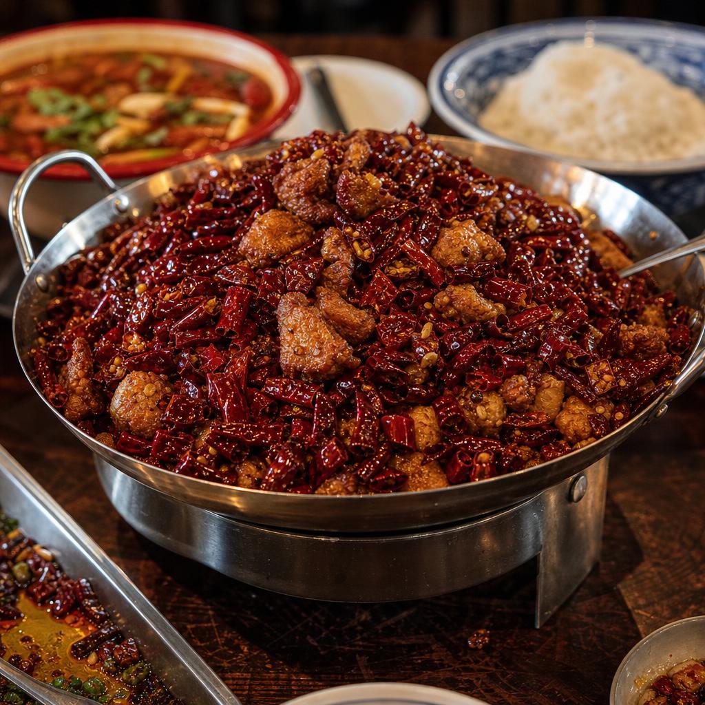 Fragrant chicken in a pile of chillies